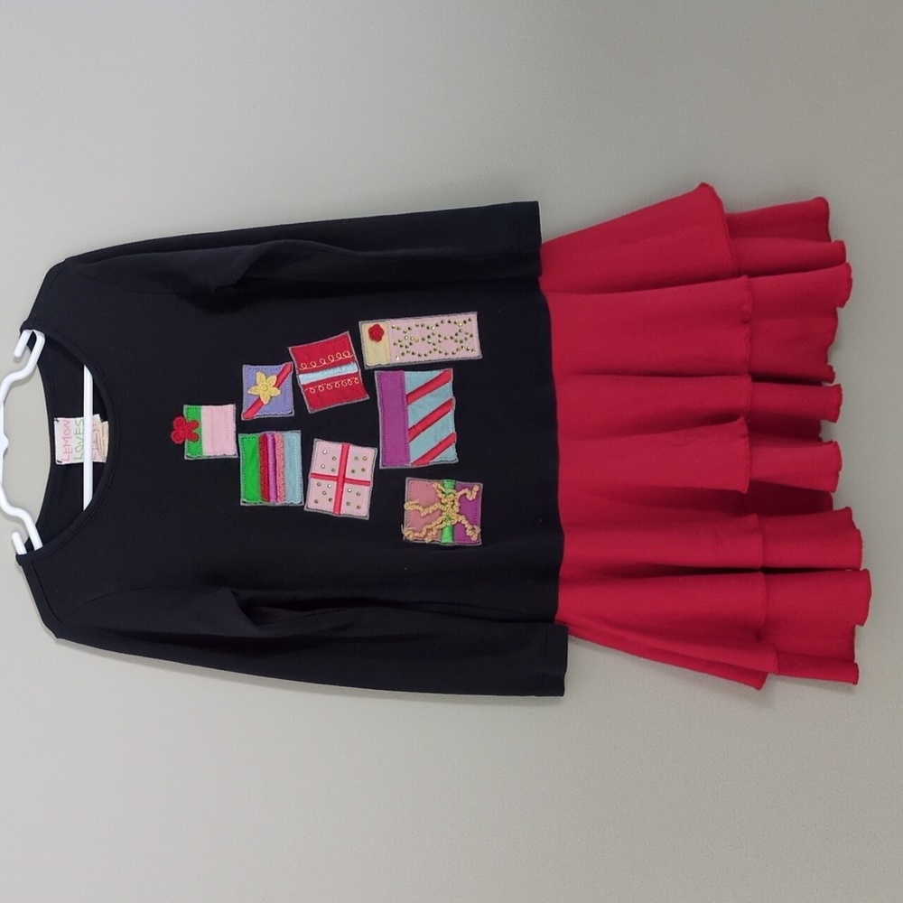 Lemon Loves Lime Christmas Dress 100% Cotton Girls Size 6 Red